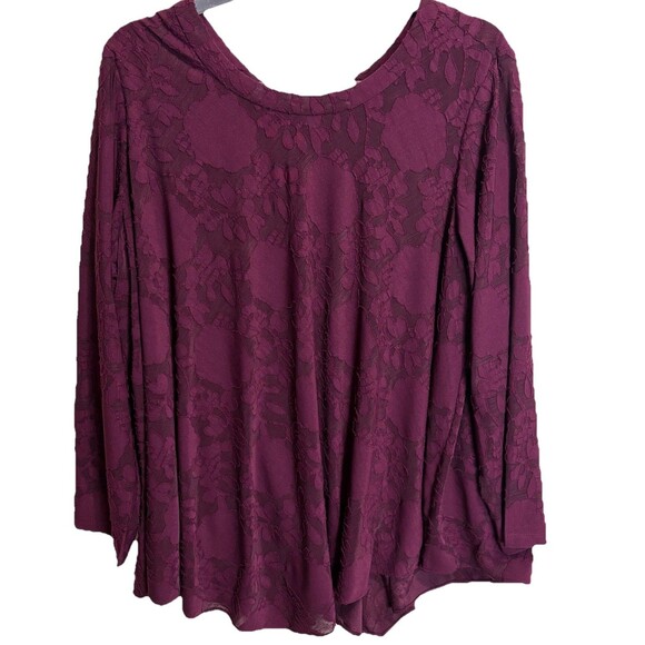 Susan Graver Burnout Jacquard Knit Top Vintage Wine 1X Petite Whimsygoth Romance - Picture 1 of 7